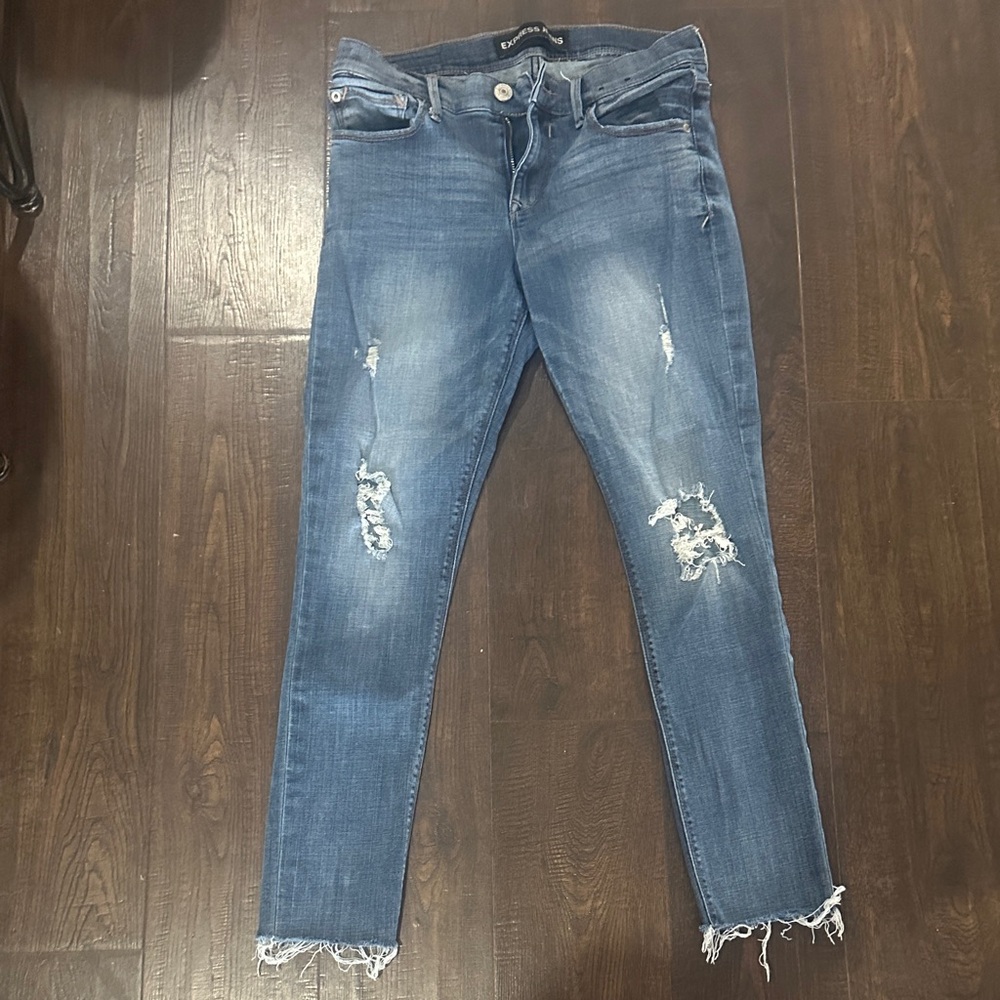 Express Medium Wash Distressed Skinny Jeans